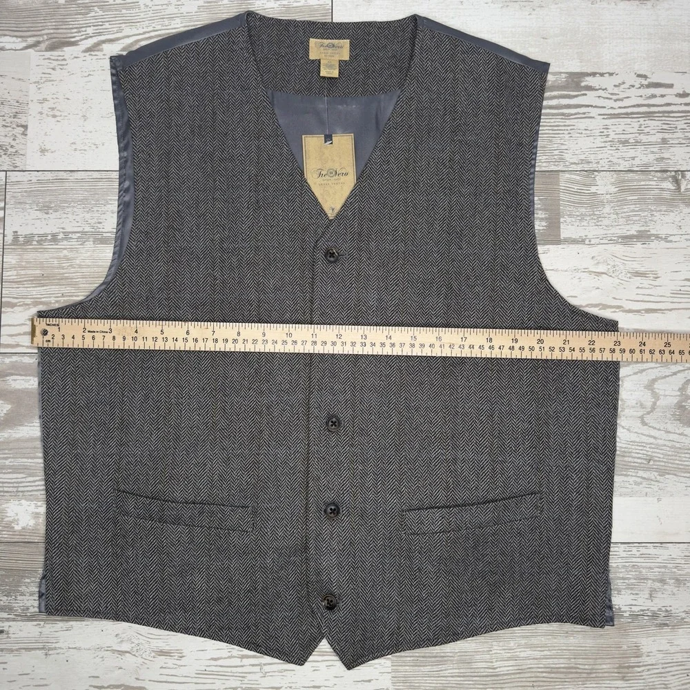 Tre Vero Suit Vest‎ Mens XL Gray Herringbone Wool Tweed Belted Formal Business